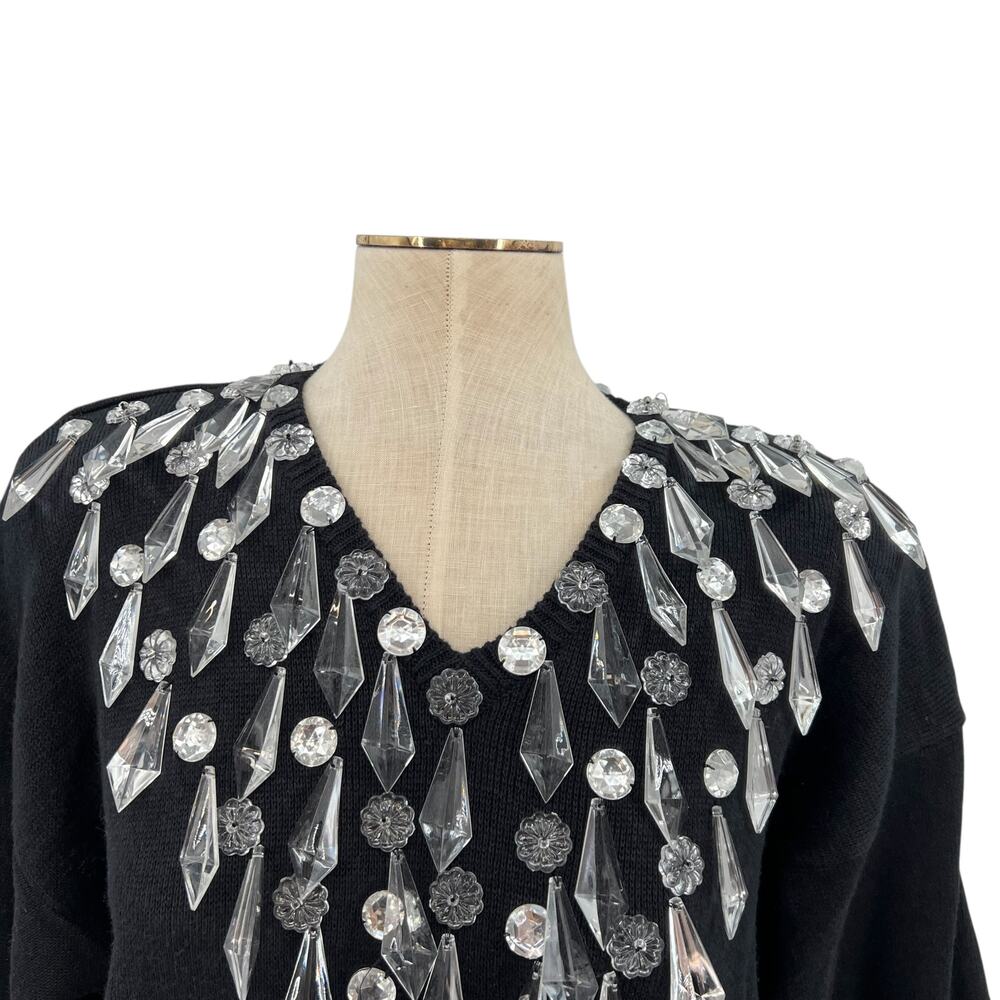 Bonnie Boerer Vintage Sweater Crystal‎ Embellishments Black Size Medium - Picture 3 of 10